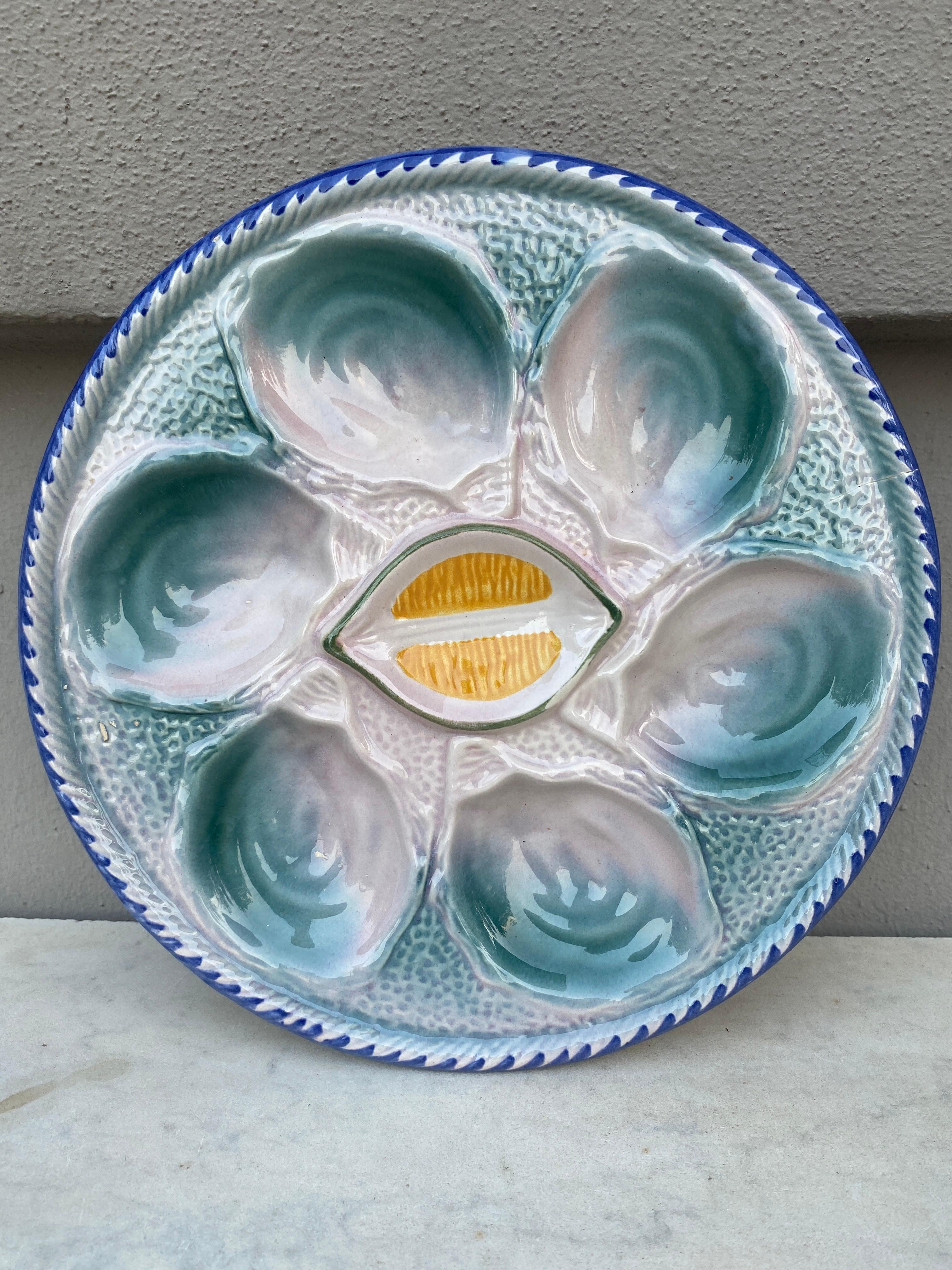 French Majolica oyster plate Saint Clement, circa 1950.