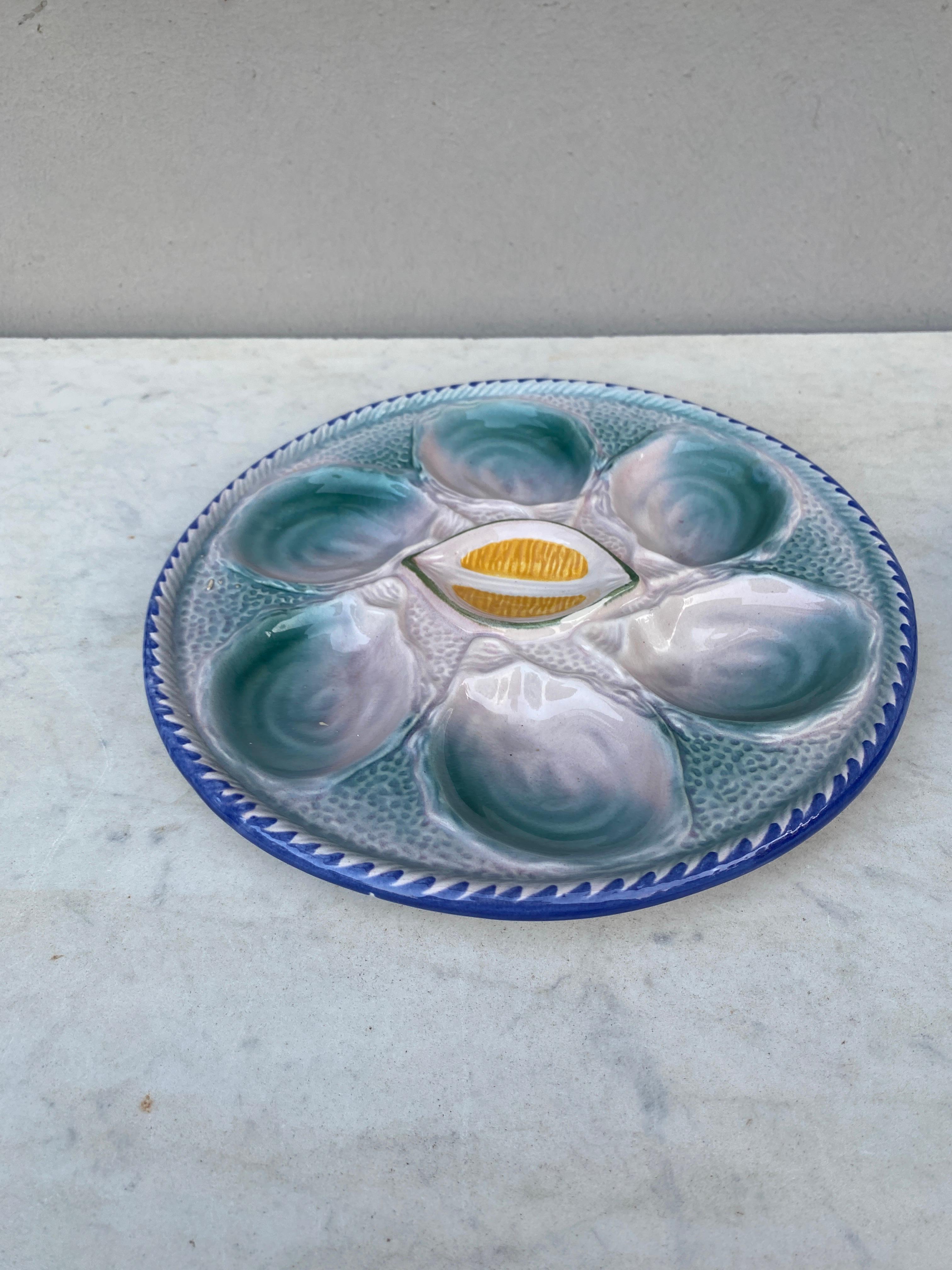 French Provincial French Majolica Oyster Plate Saint Clement, circa  1950 For Sale