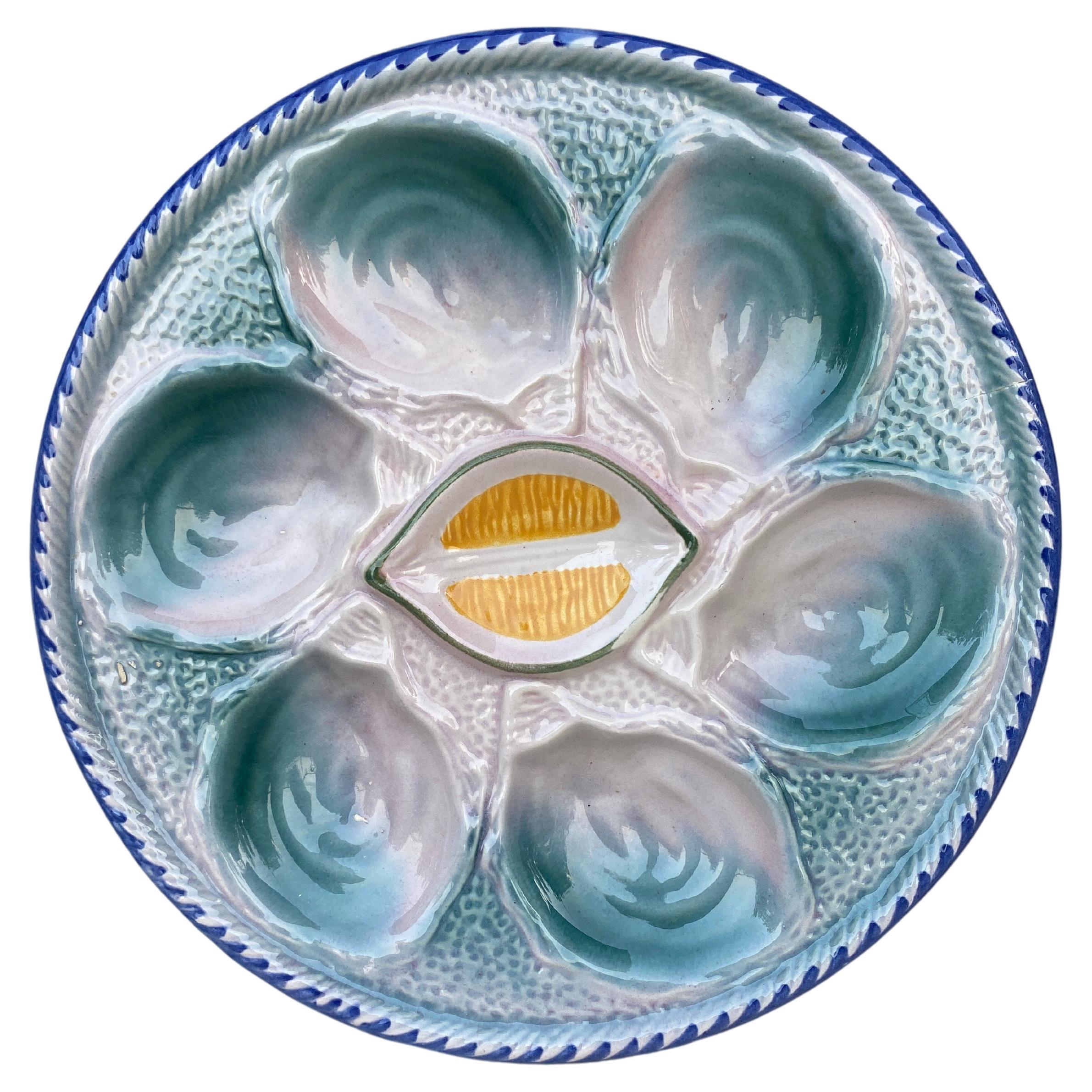 French Majolica Oyster Plate Saint Clement, circa  1950 For Sale