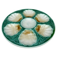 Piatto per ostriche in maiolica francese Salins, 1890 circa