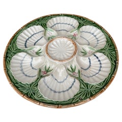 Plaque à huîtres en majolique française Salins, vers 1890