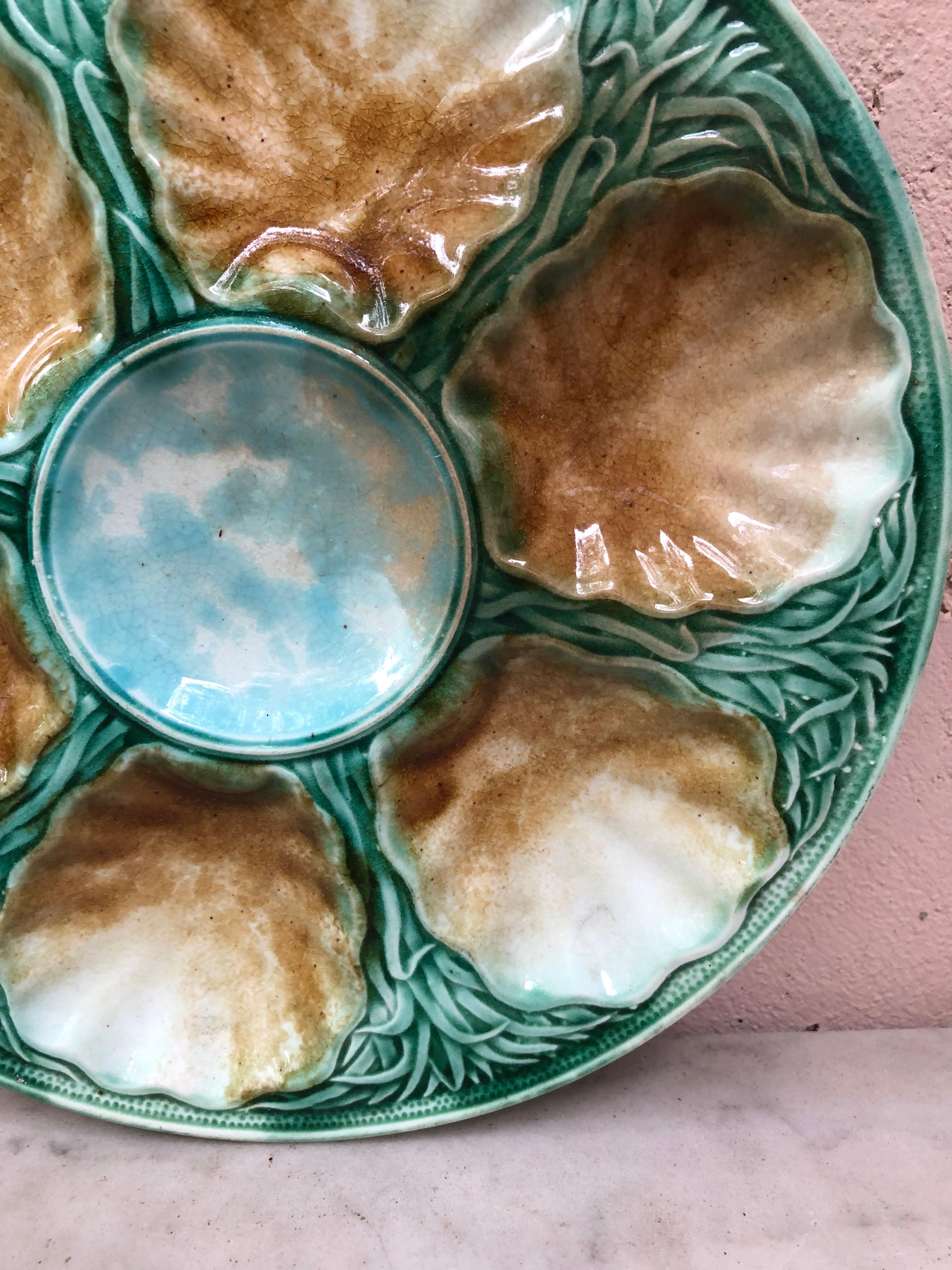 Victorian French Majolica Oyster Plate Salins, circa 1890
