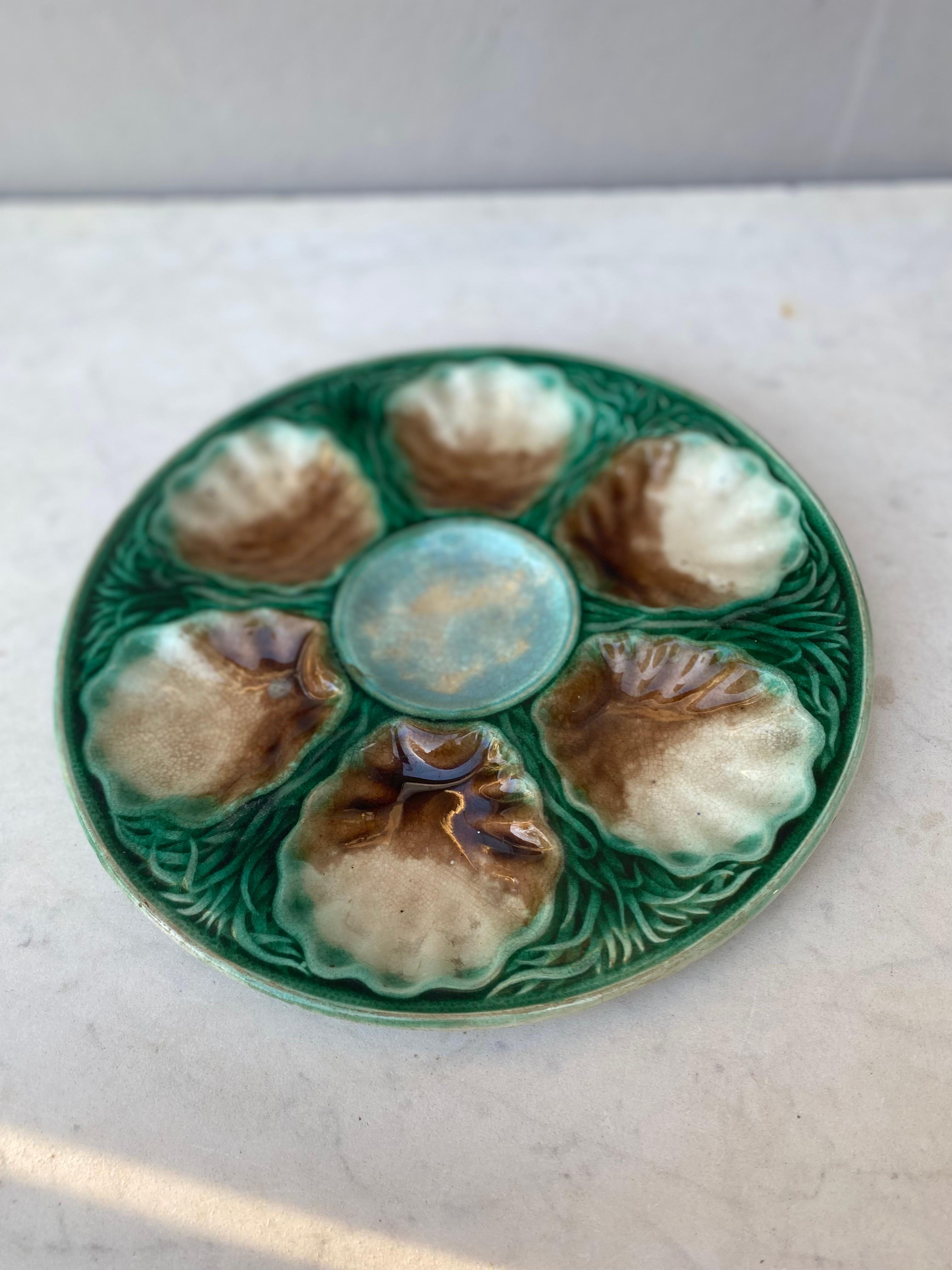 Victorian French Majolica Oyster Plate Salins, circa 1890