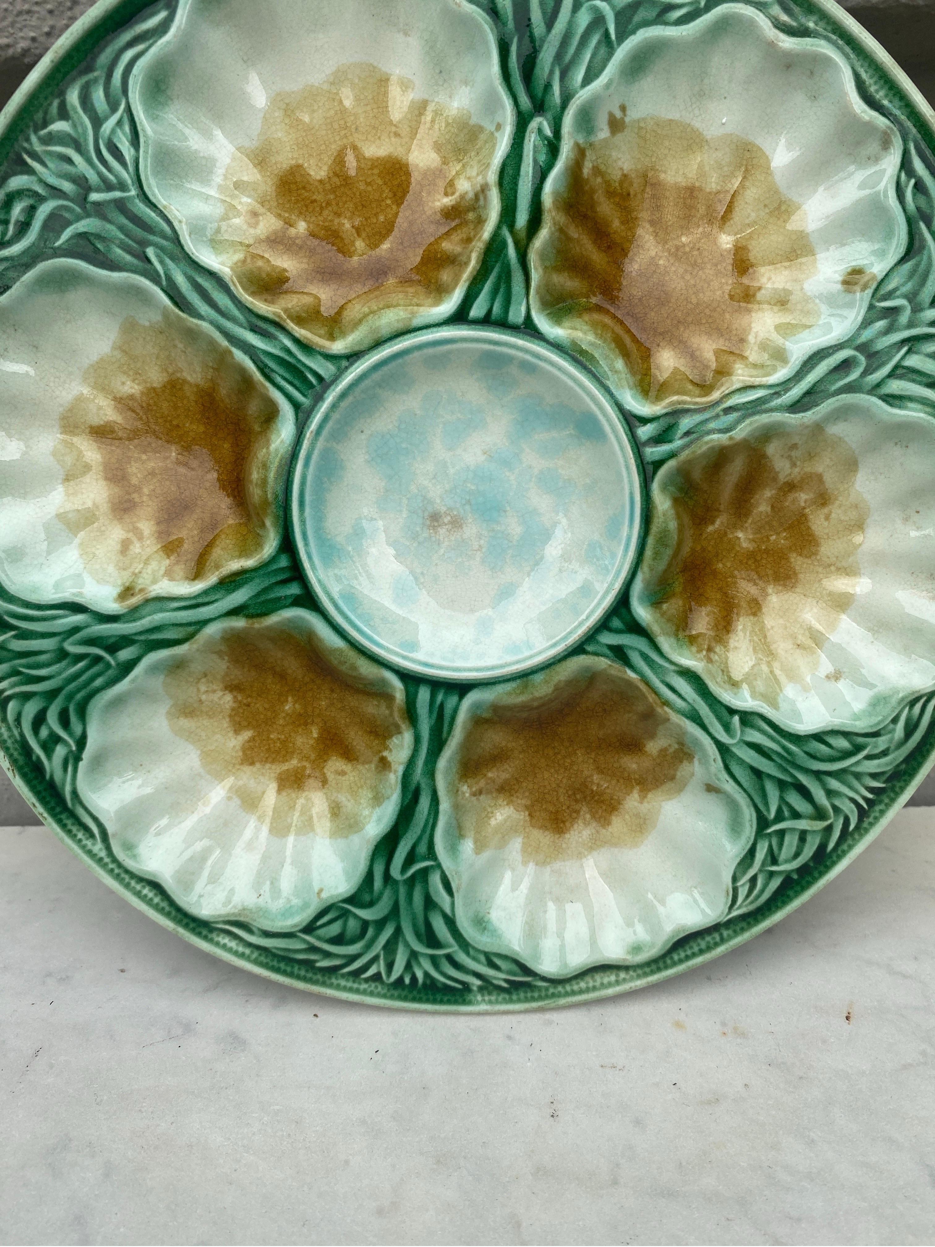Victorian French Majolica Oyster Plate Salins, circa 1890 For Sale