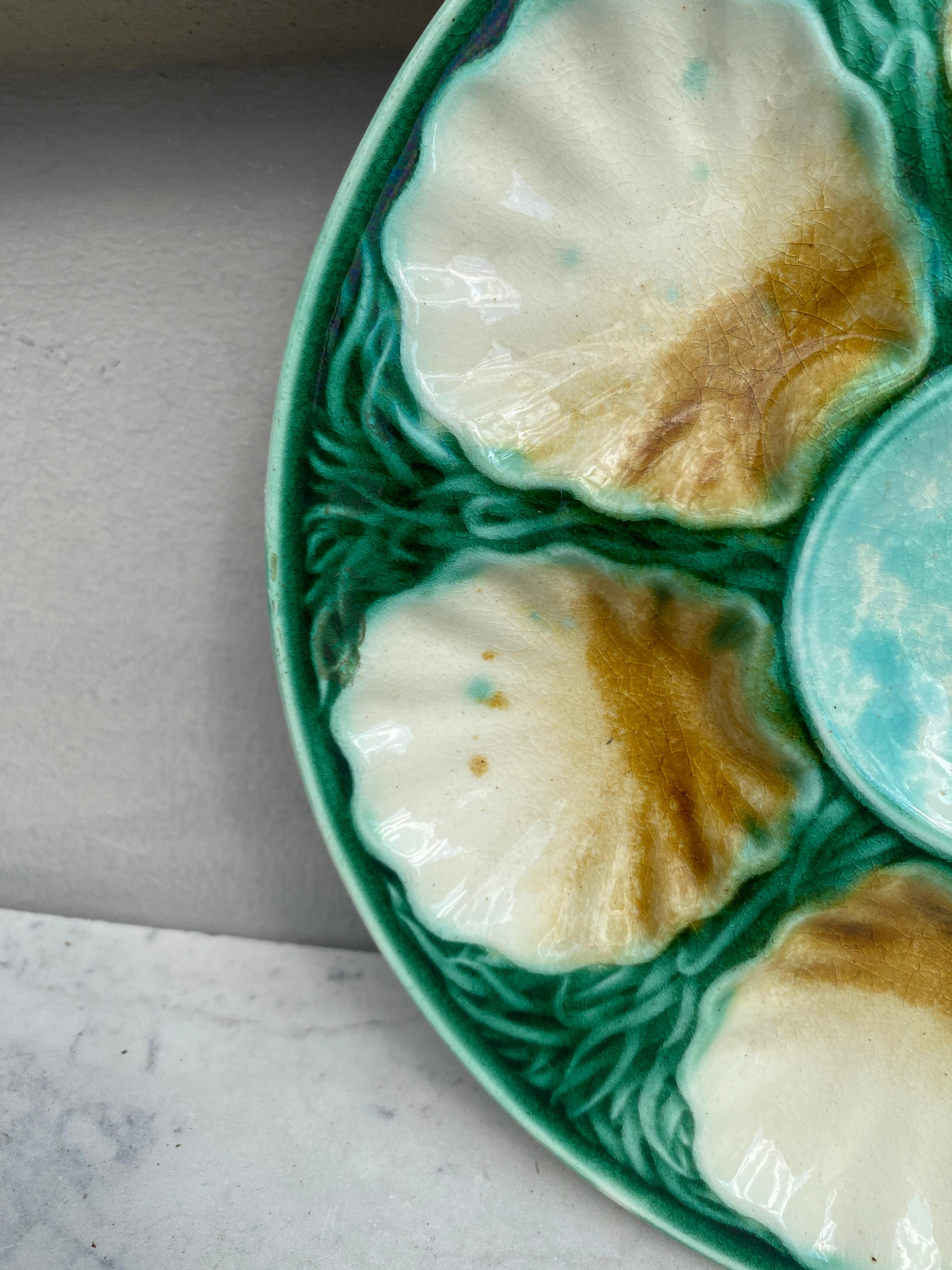 Victorian French Majolica Oyster Plate Salins, circa 1890 For Sale
