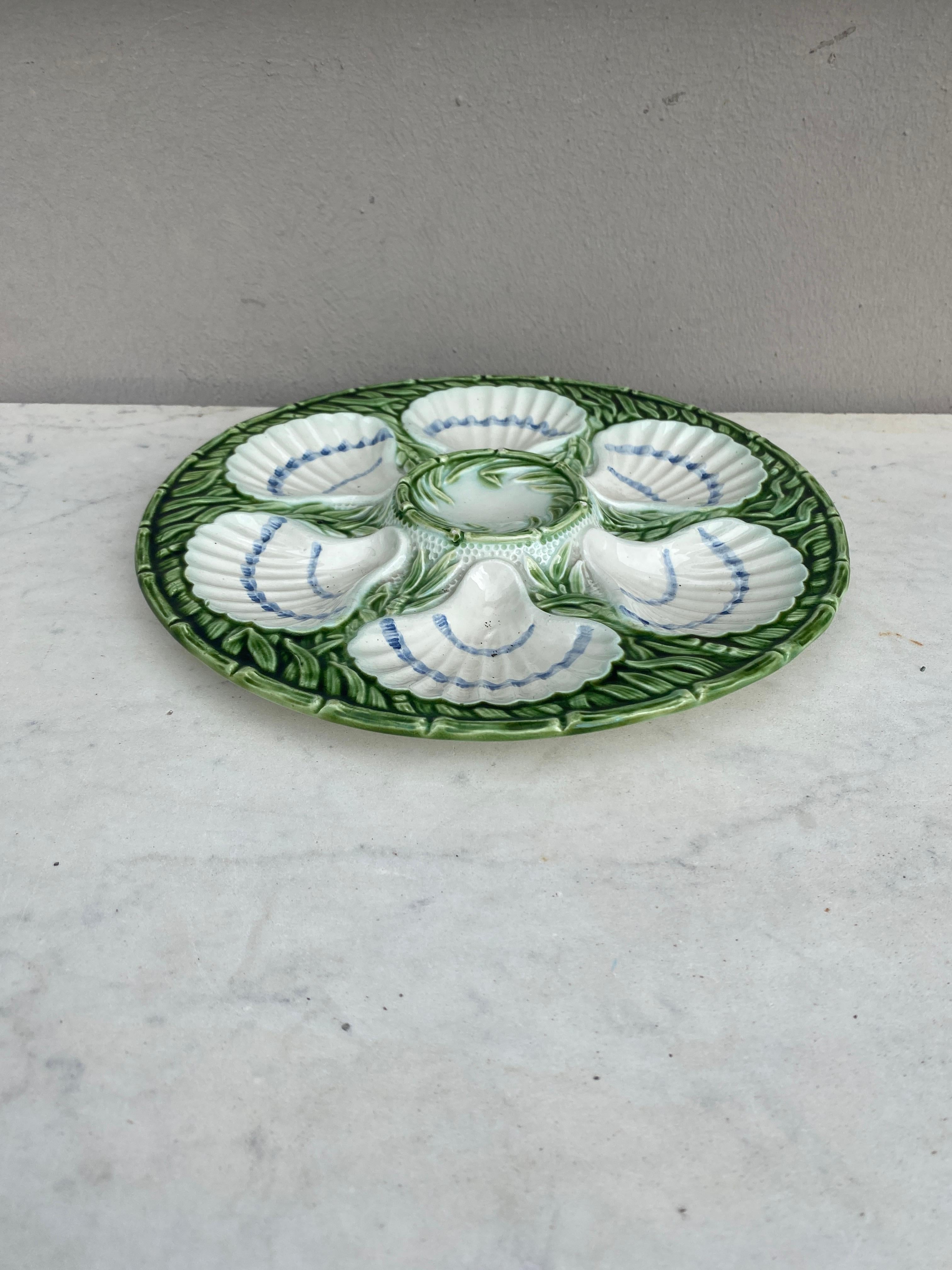 Victorian French Majolica Oyster Plate Salins, circa 1890 For Sale