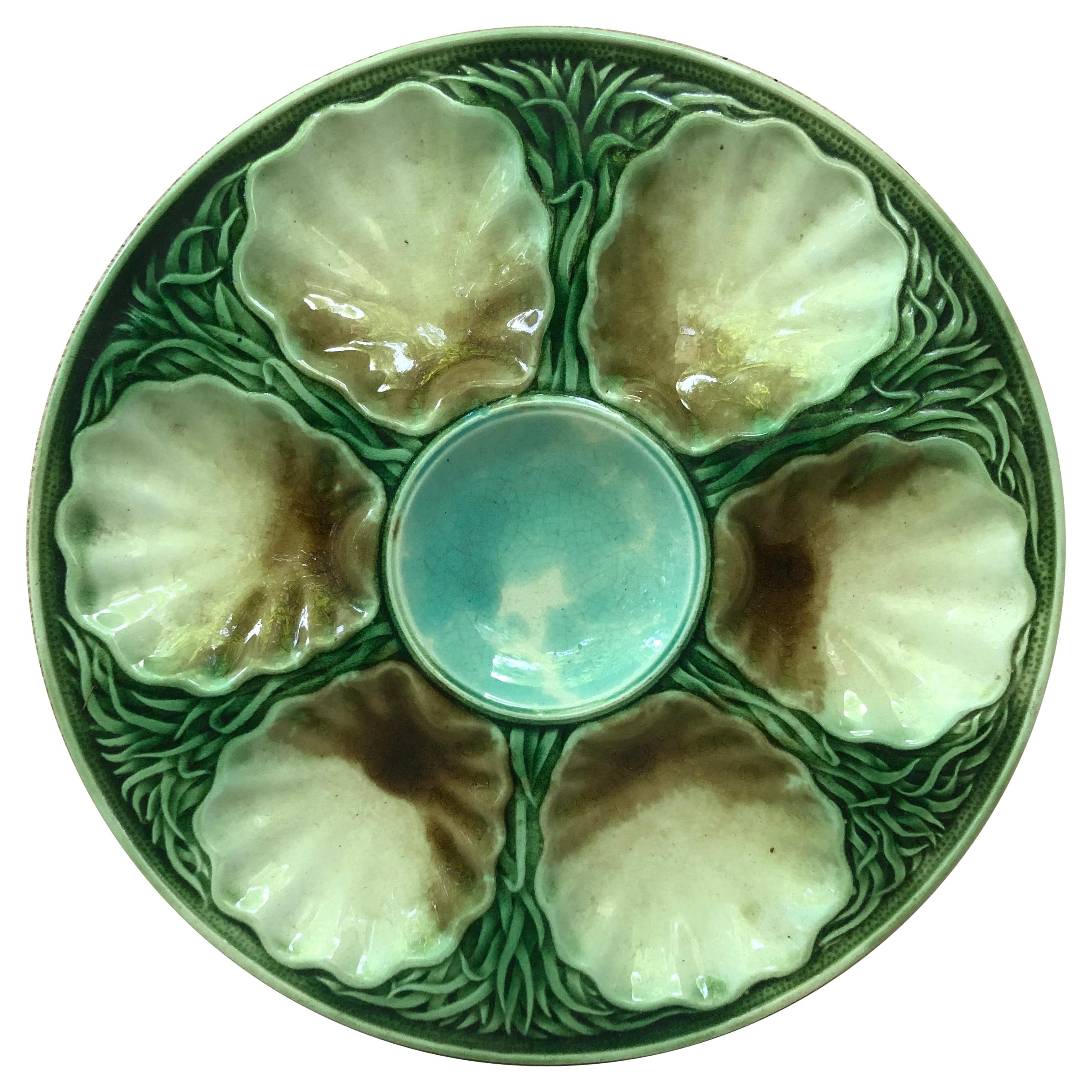 French Majolica Oyster Plate Salins, circa 1890