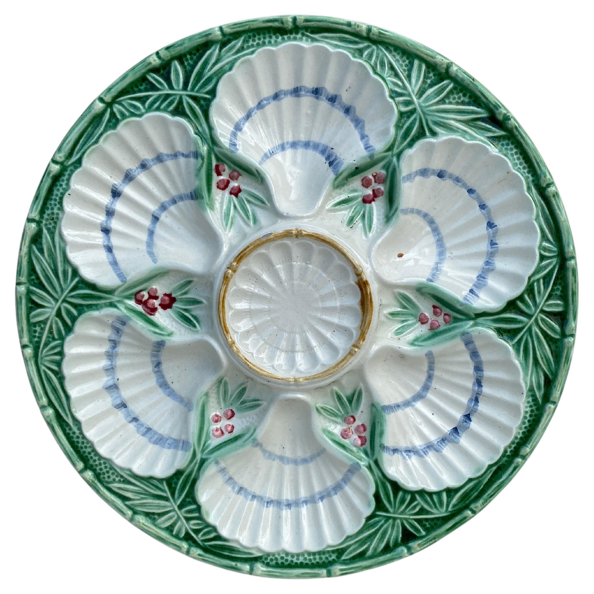 French Majolica Oyster Plate Salins, circa 1890 For Sale