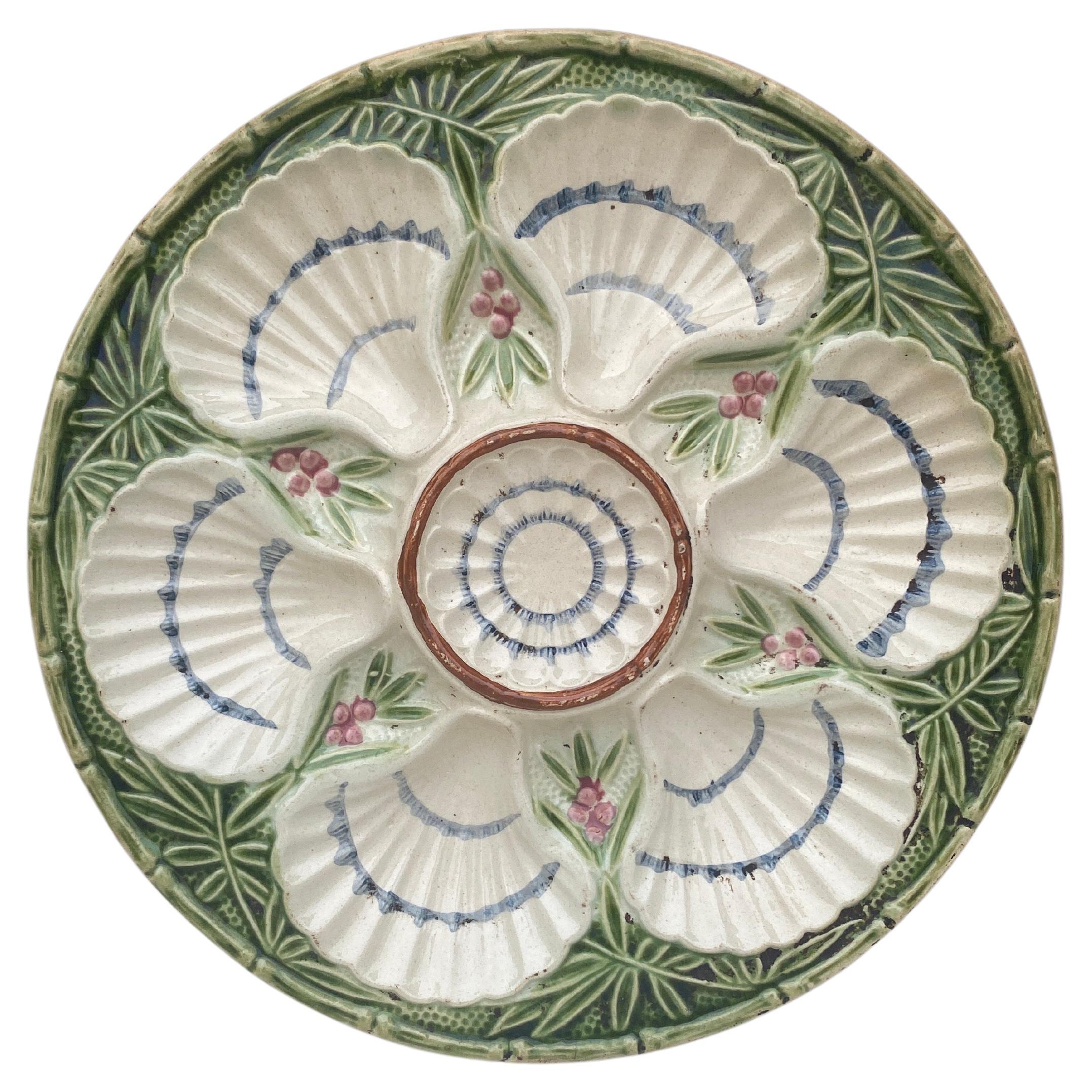 French Majolica Oyster Plate Salins, circa 1890 For Sale