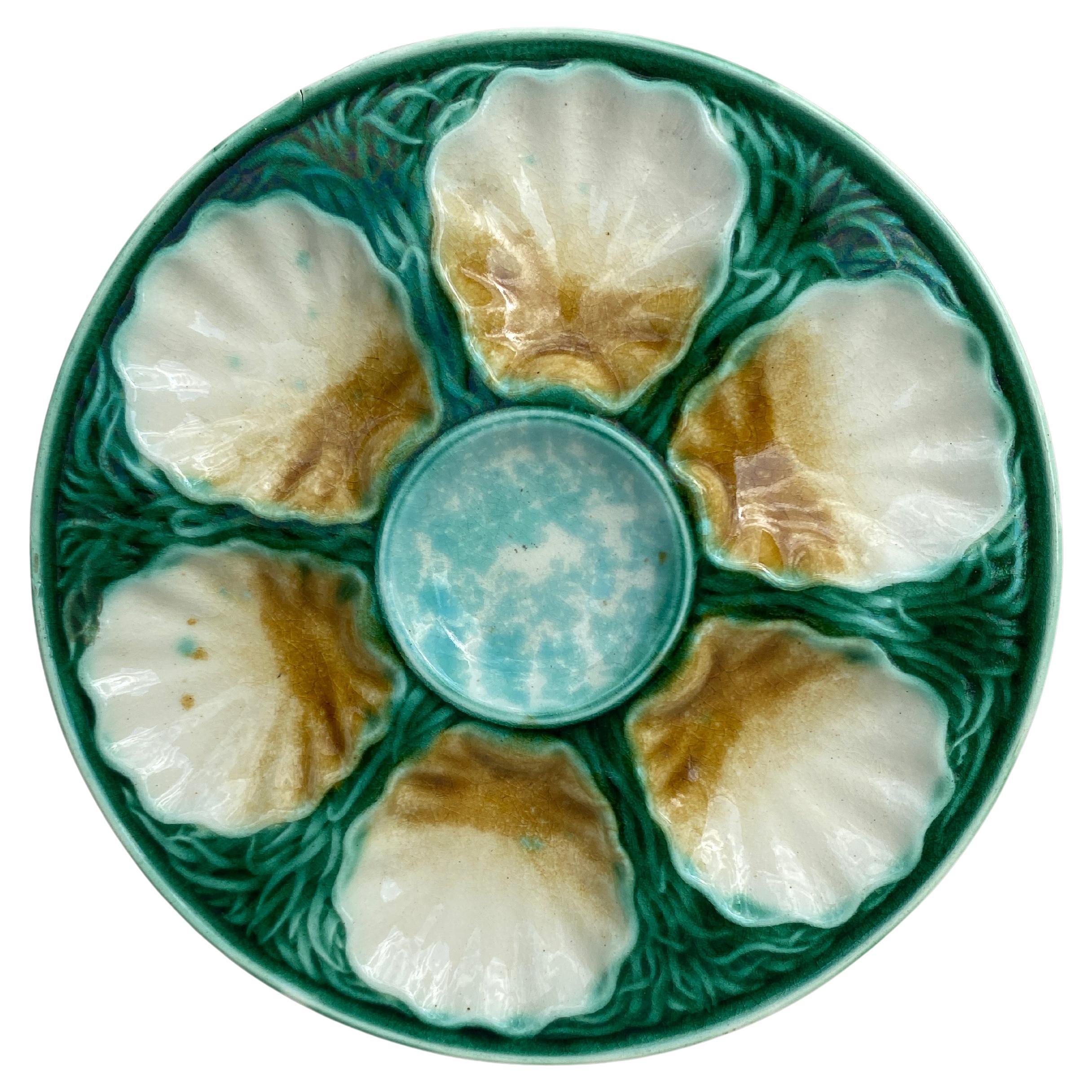 French Majolica Oyster Plate Salins, circa 1890