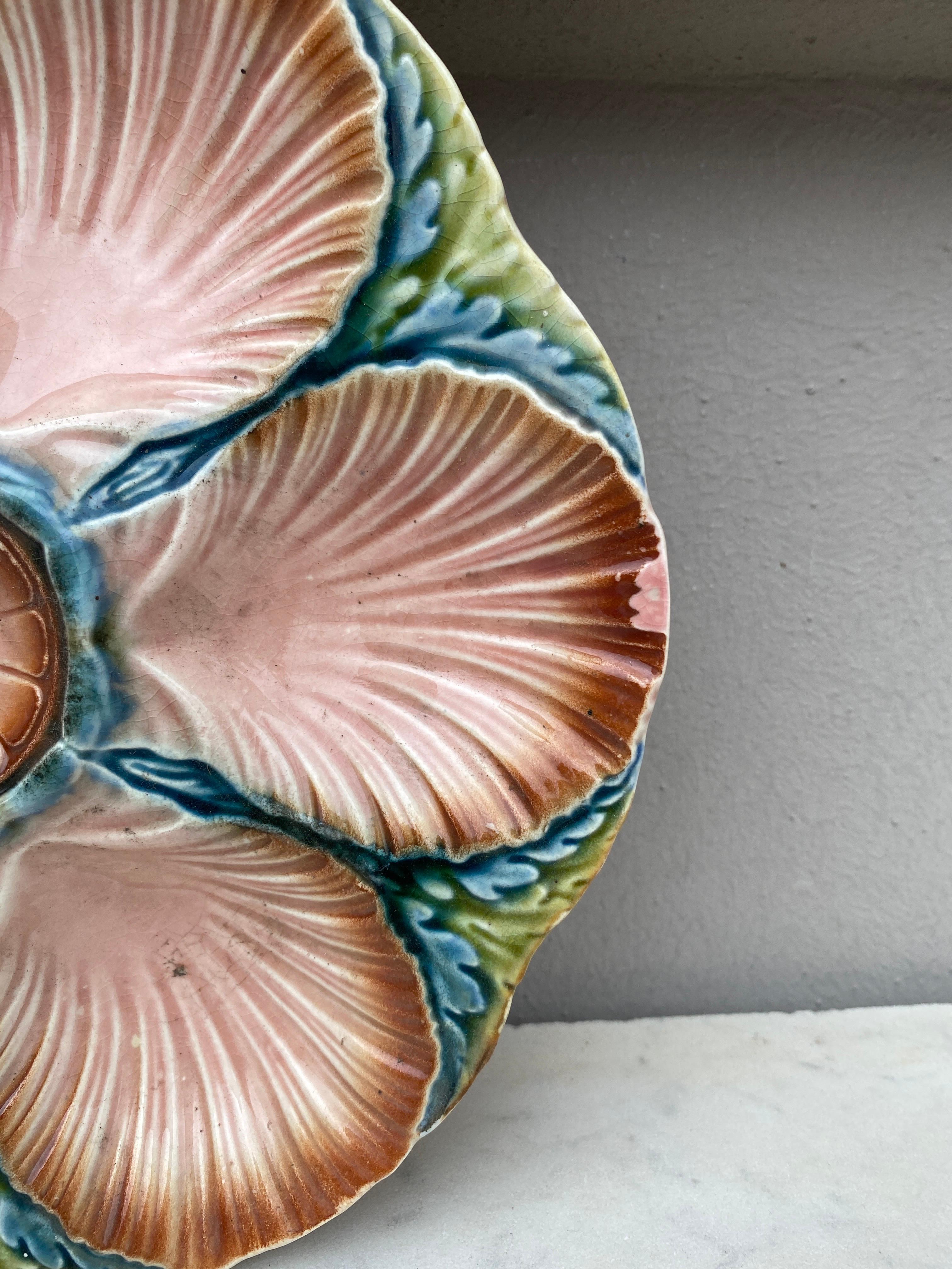 Late 19th Century French Majolica Oyster Plate Sarreguemines, circa 1890