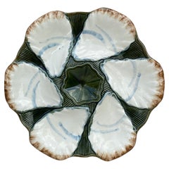 French Majolica Oyster Plate Signed Longchamp, circa 1900