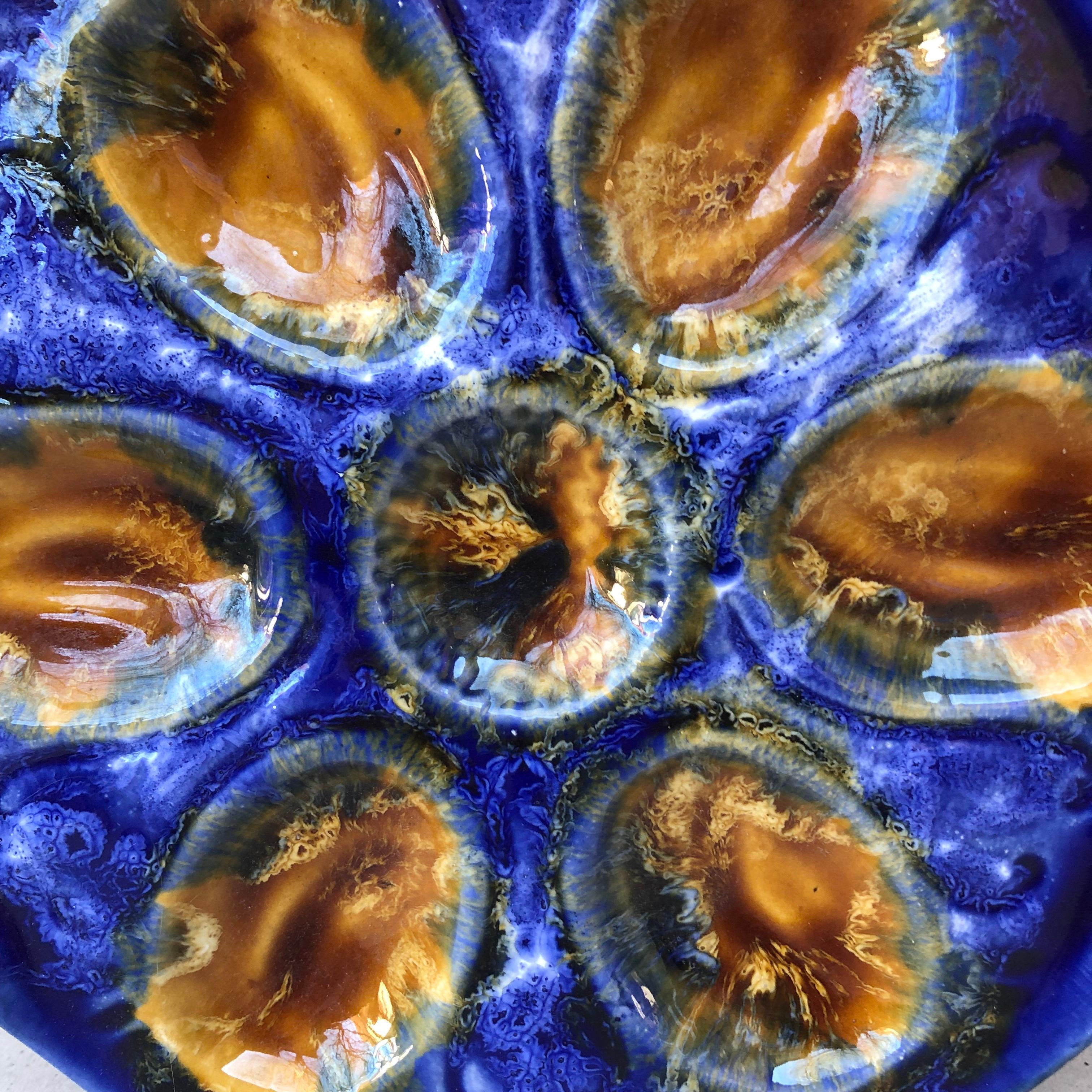 French Majolica oyster plate signed Vallauris Circa 1950.