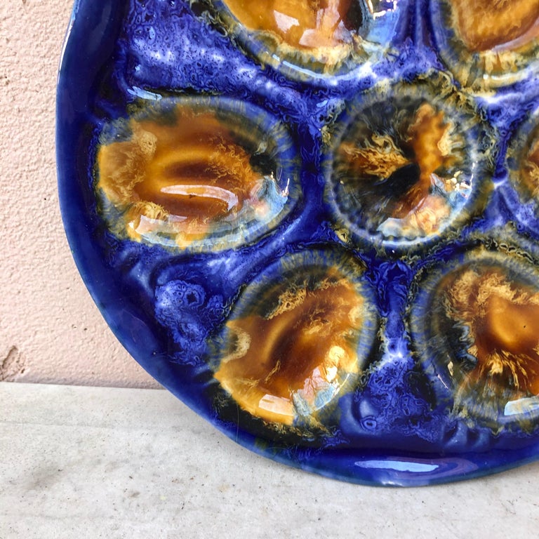 Mid-Century Modern French Majolica Oyster Plate Vallauris, Circa 1950 For Sale