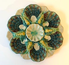 French Majolica Oyster Plate with Colorful Shell Details