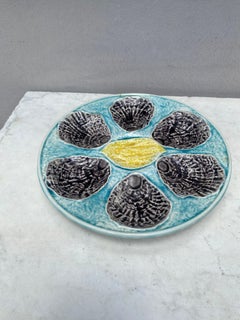 French Majolica Oyster Plate With Lemon Circa 1890