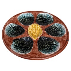 French Majolica Oyster Plate With Lemon Circa 1890