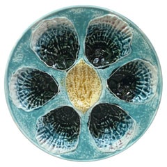 French Majolica Oyster Plate With Lemon Circa 1890