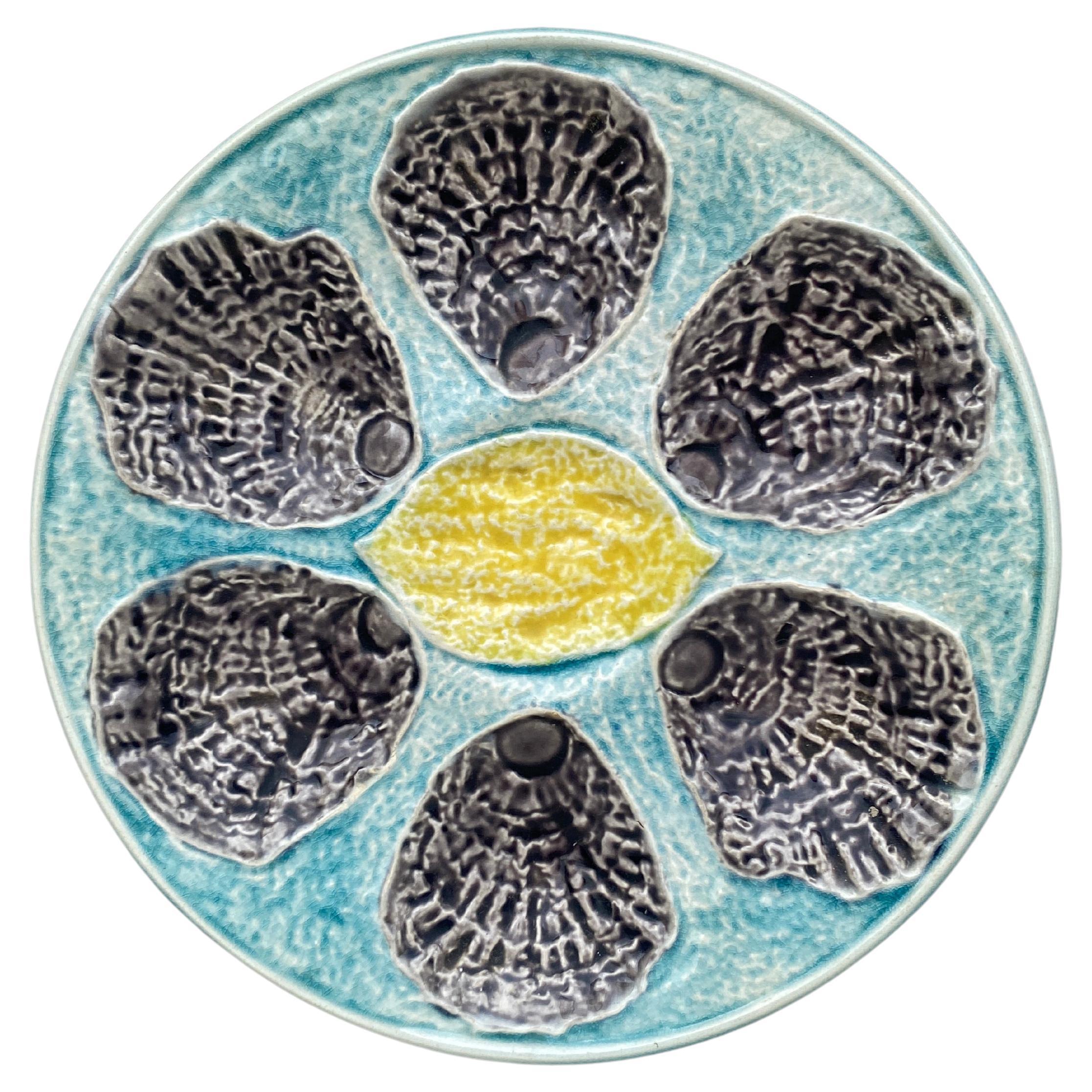 French Majolica Oyster Plate With Lemon Circa 1890 For Sale