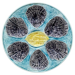 French Majolica Oyster Plate With Lemon Circa 1890