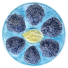 French Majolica Oyster Plate With Lemon Circa 1890