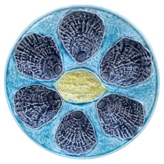 French Majolica Oyster Plate With Lemon Circa 1890