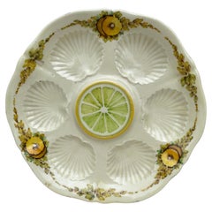 French Majolica Oyster Plate With Yellow Flowers, circa 1890