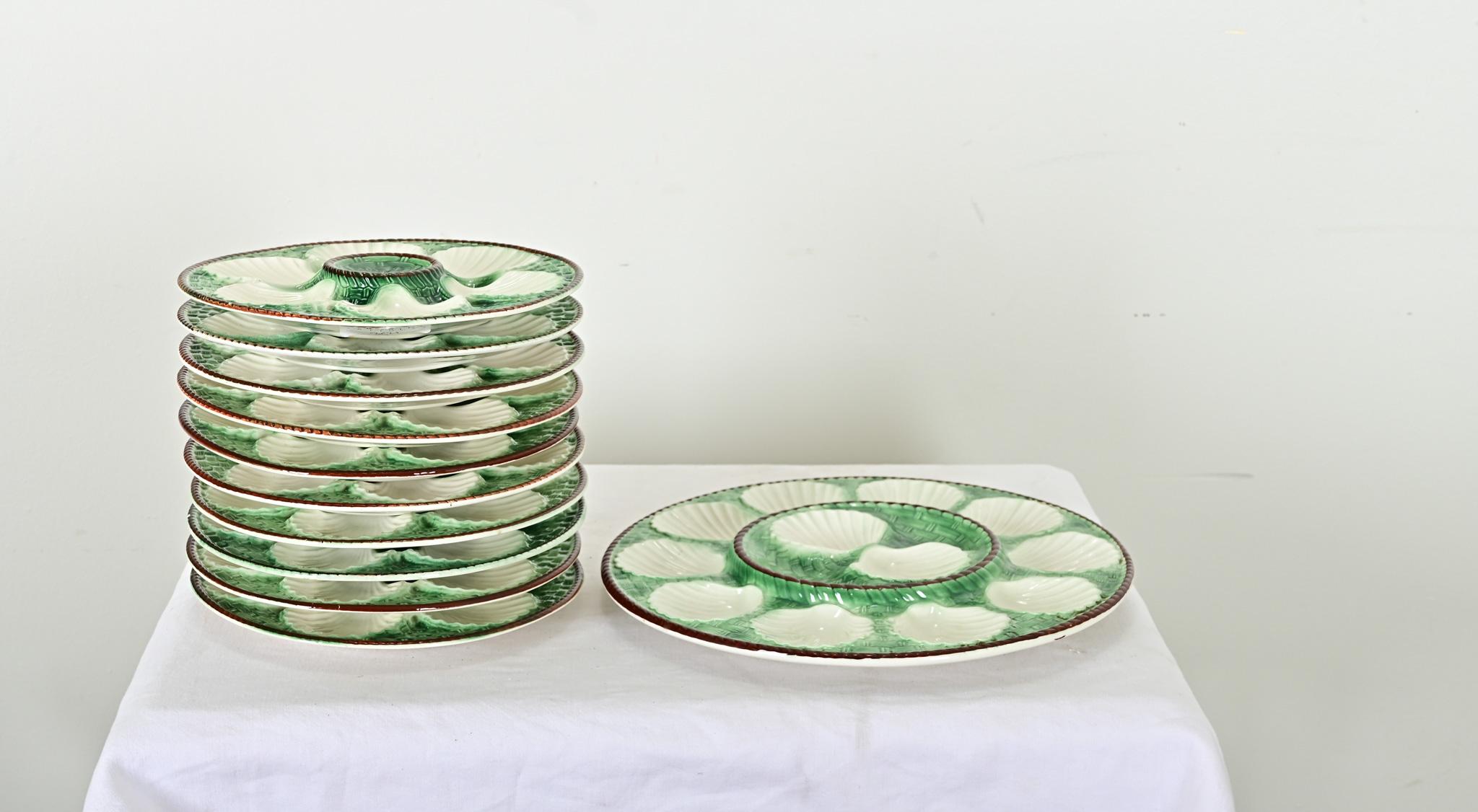 Art déco Assiettes à huîtres en majolique française