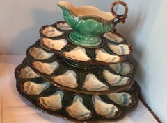 French Majolica Oyster Platter Longchamp, circa 1900
