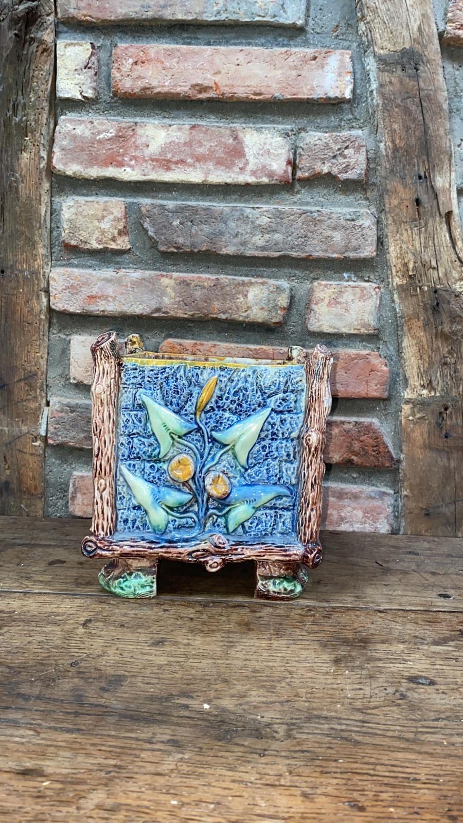 French Majolica Palissy Cache Pot Thomas Sergent In Good Condition In Austin, TX