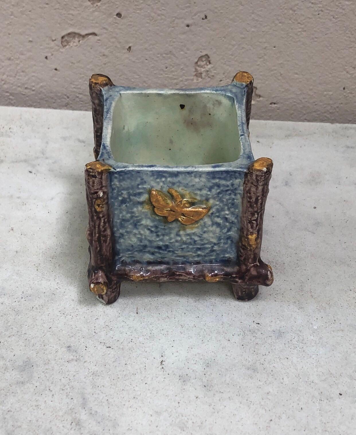 Country French Majolica Palissy Cache Pot with Butterlflies Thomas Sergent