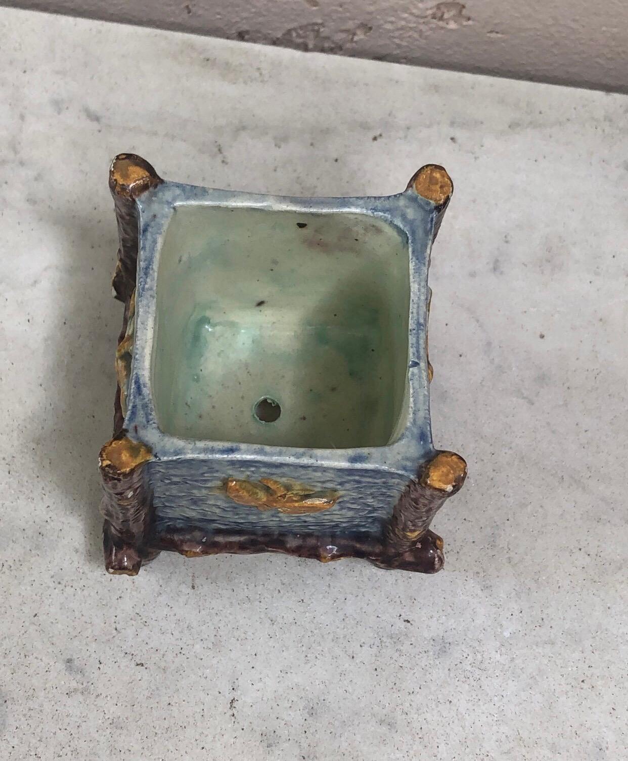 Late 19th Century French Majolica Palissy Cache Pot with Butterlflies Thomas Sergent
