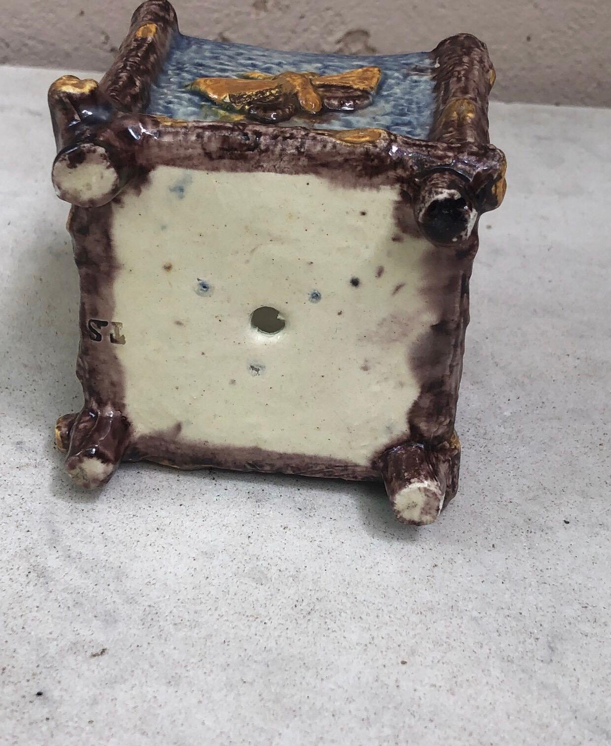 Ceramic French Majolica Palissy Cache Pot with Butterlflies Thomas Sergent
