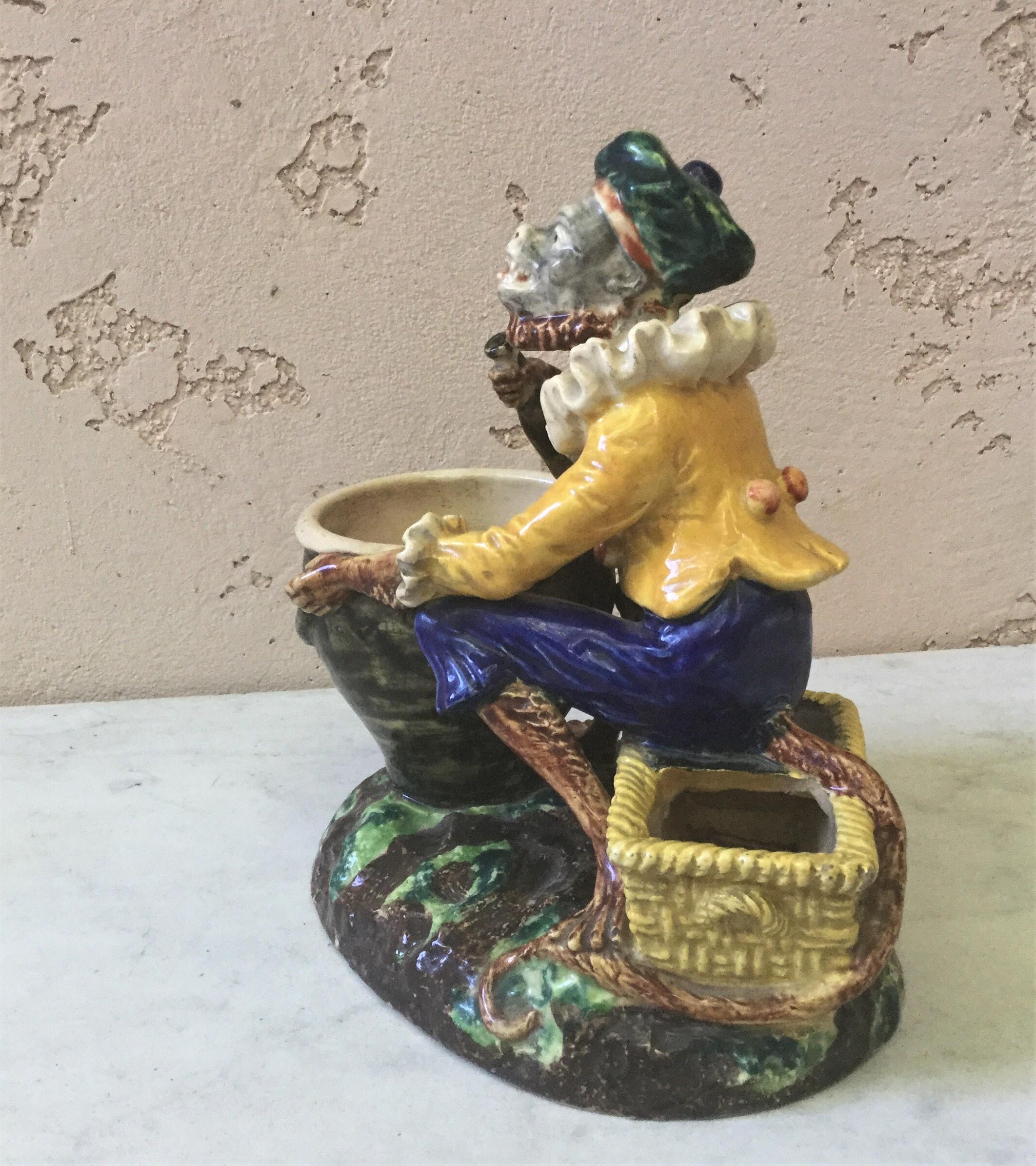 French Provincial French Majolica Palissy Monkey Vase, circa 1880 For Sale