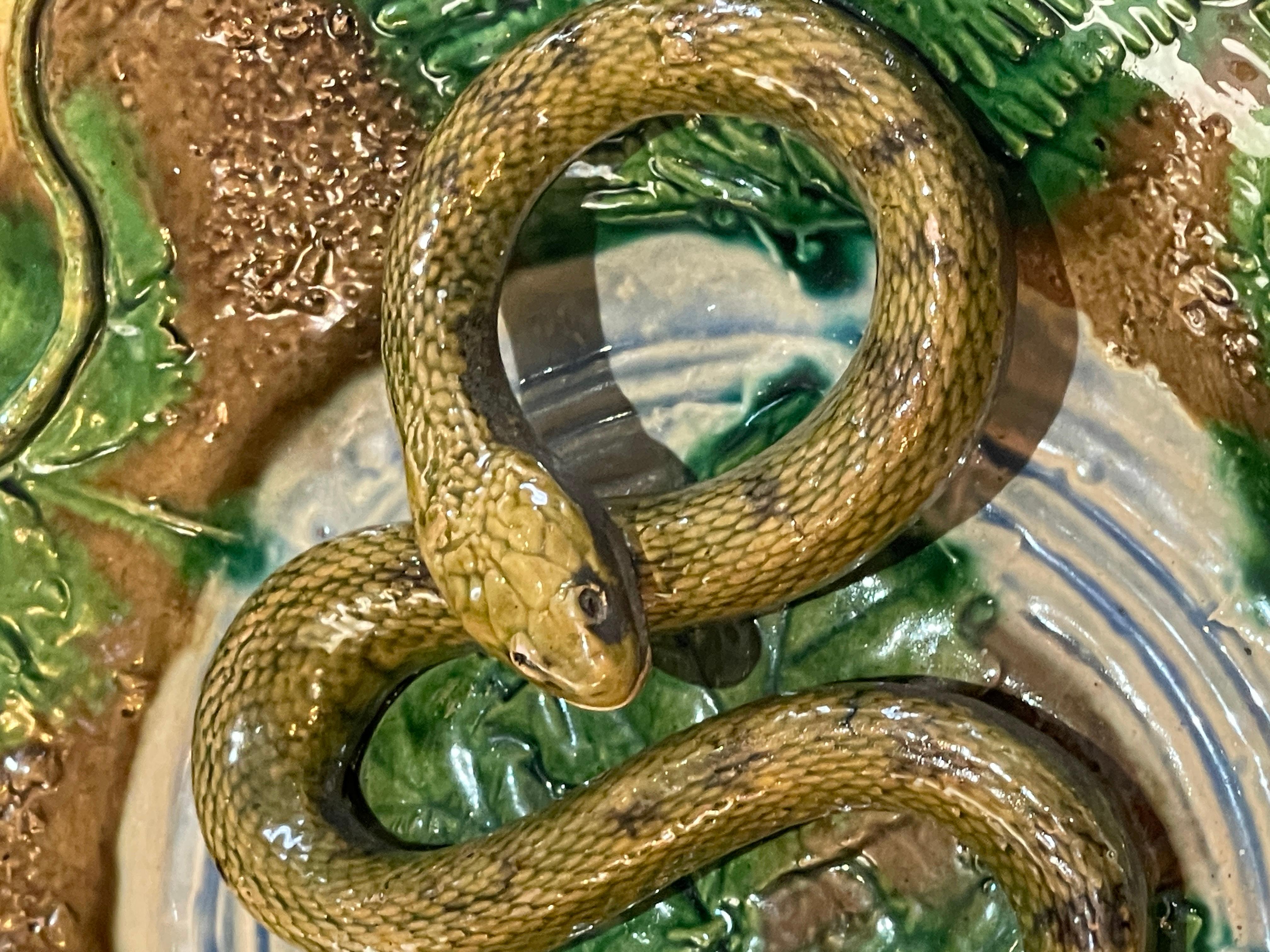 Estetismo Piatto di maiolica francese Palissy di Alfred Renoleau Fine 19°. C. in vendita