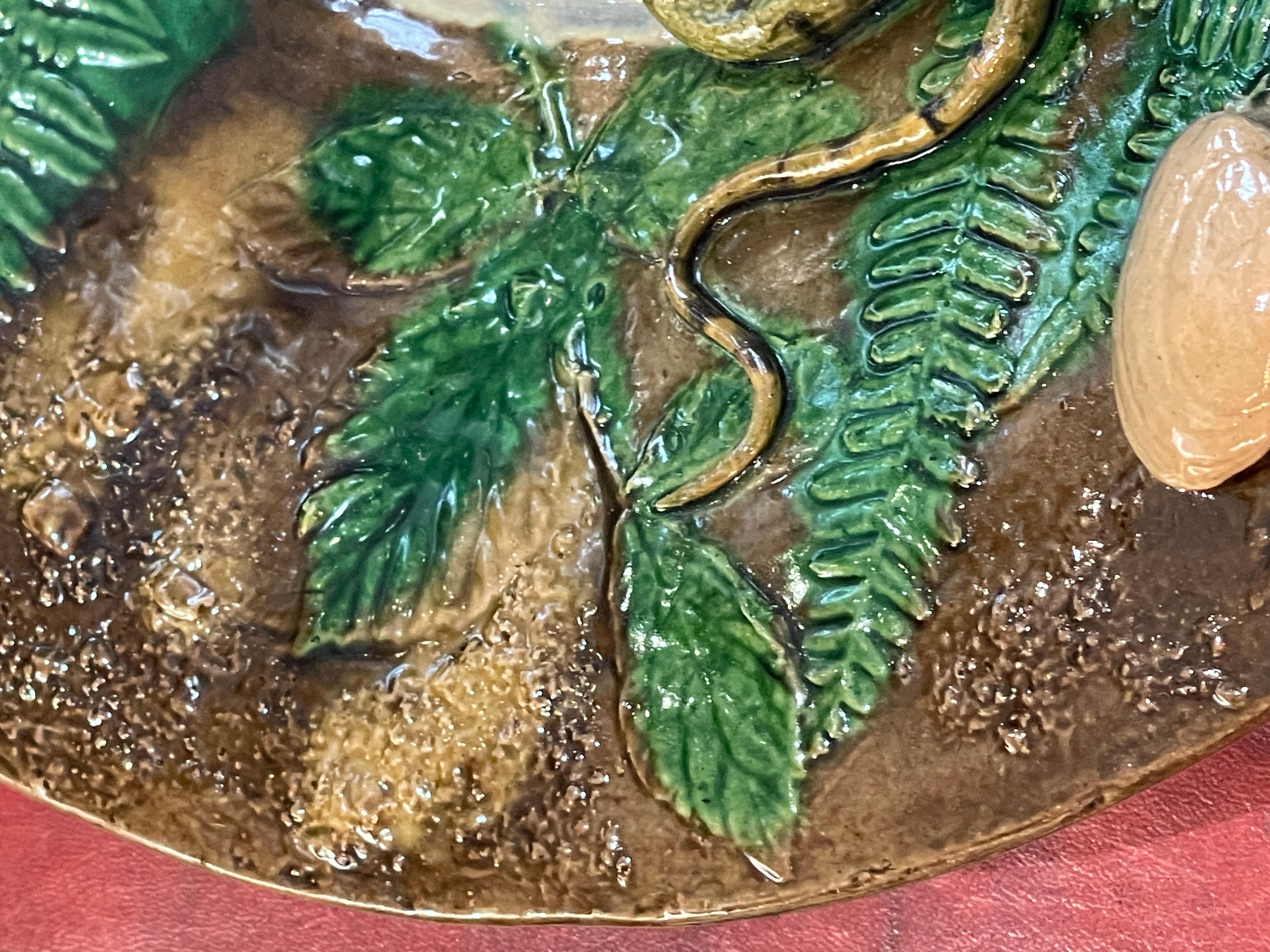 Fatto a mano Piatto di maiolica francese Palissy di Alfred Renoleau Fine 19°. C. in vendita