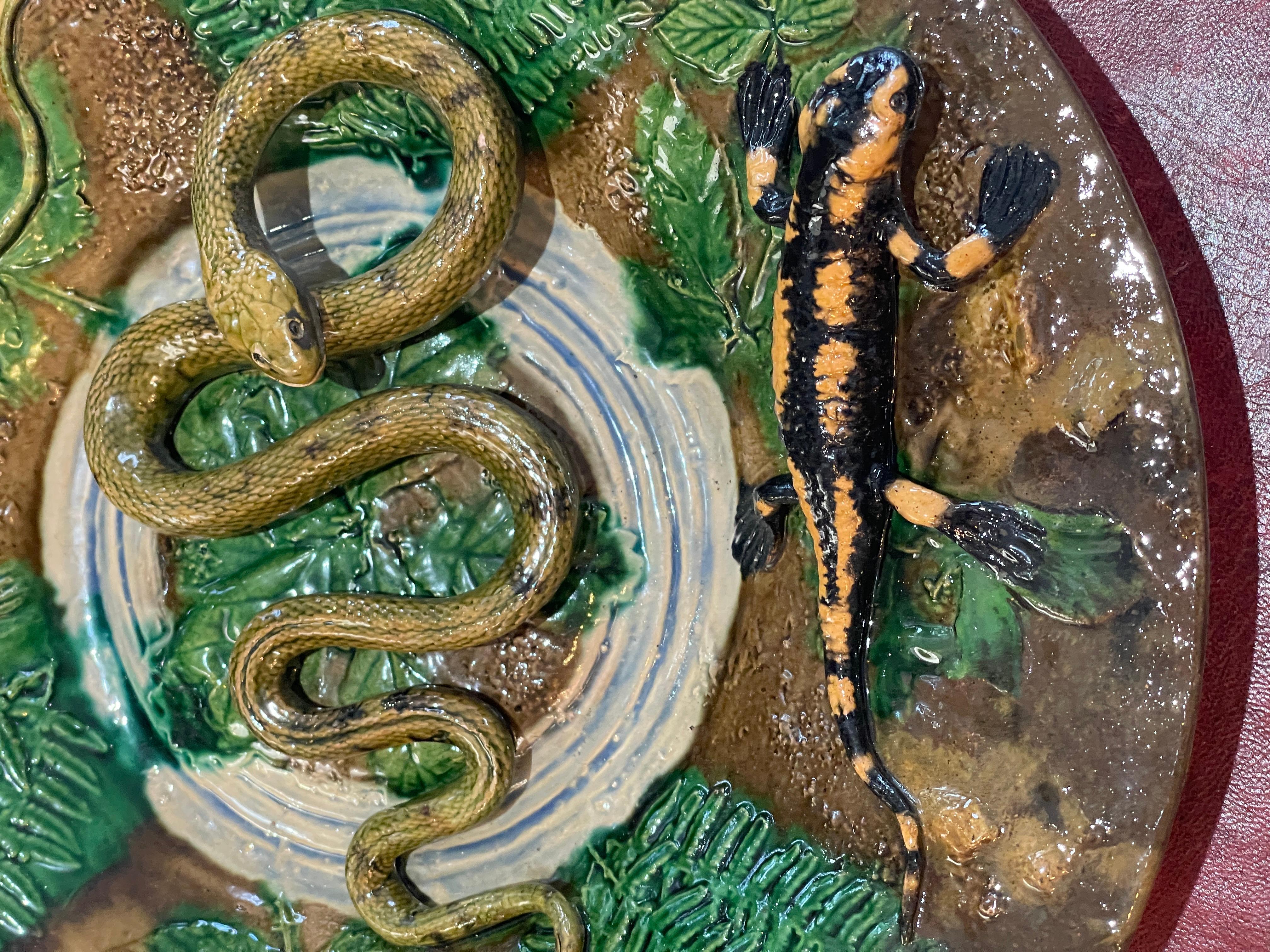 Ceramica Piatto di maiolica francese Palissy di Alfred Renoleau Fine 19°. C. in vendita