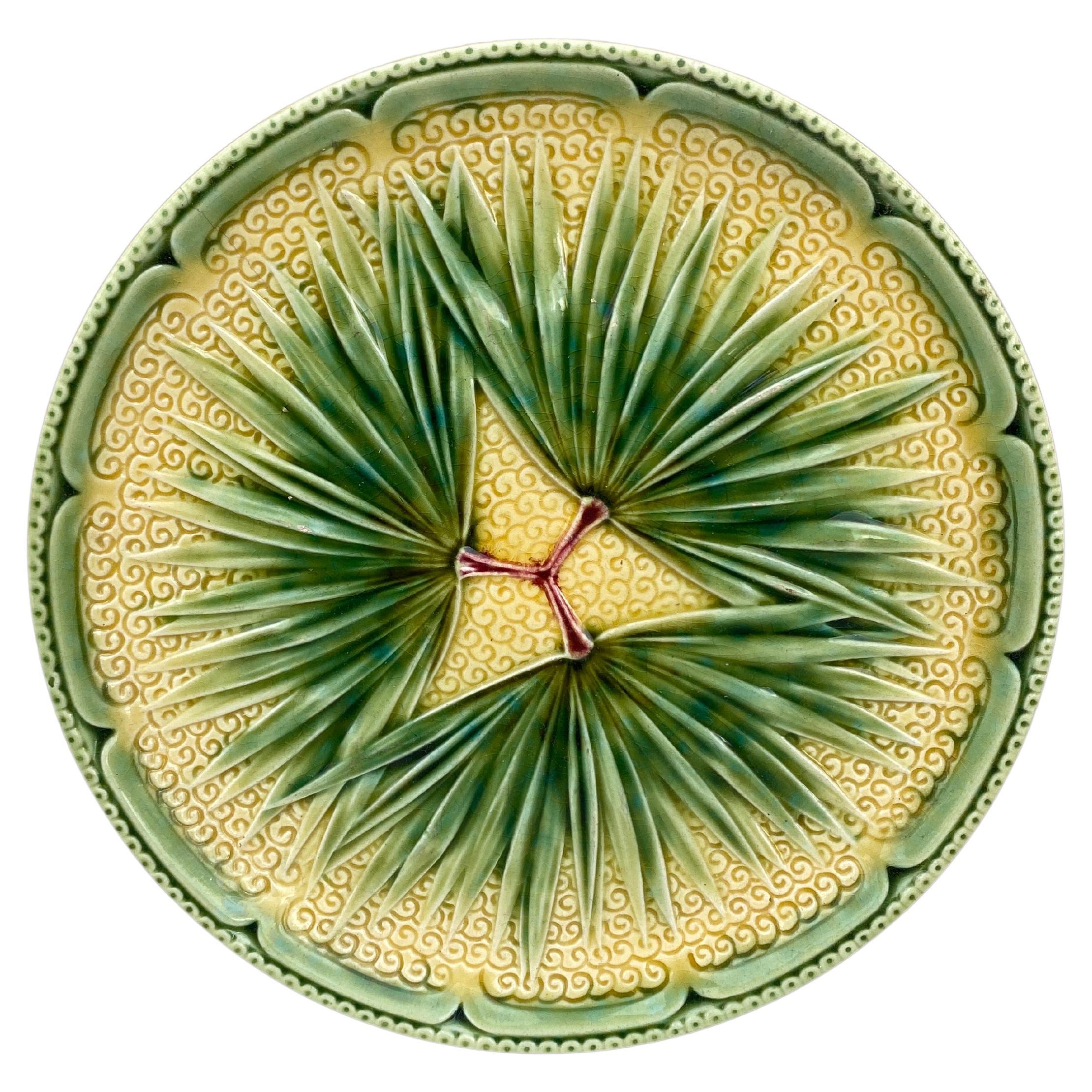 French Majolica Palm Plate Sarreguemines, circa 1880