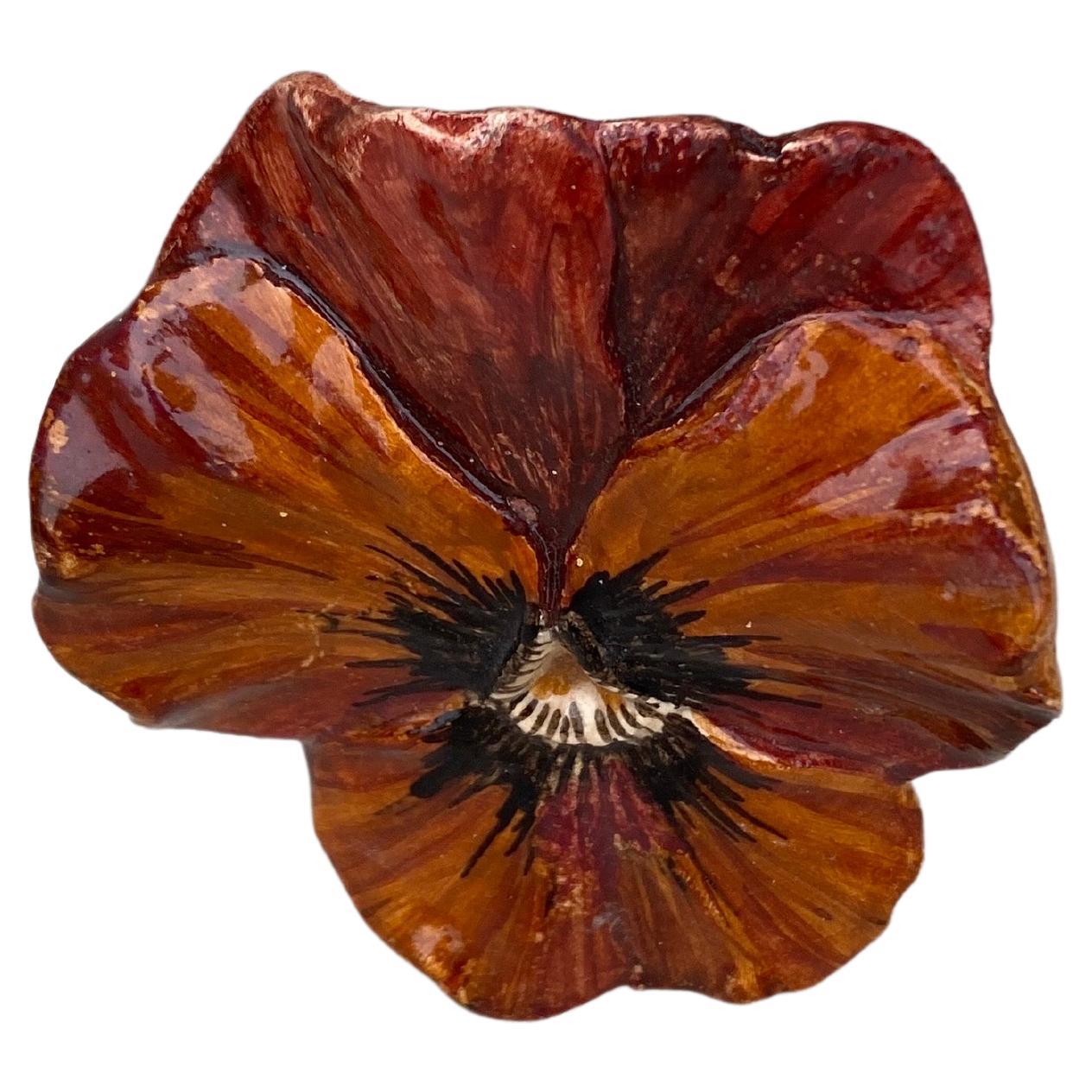 French Majolica pansy card or menu holder Clement Massier, Circa 1890.