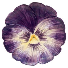 French Majolica Pansy Plate Jerome Massier, Circa 1890