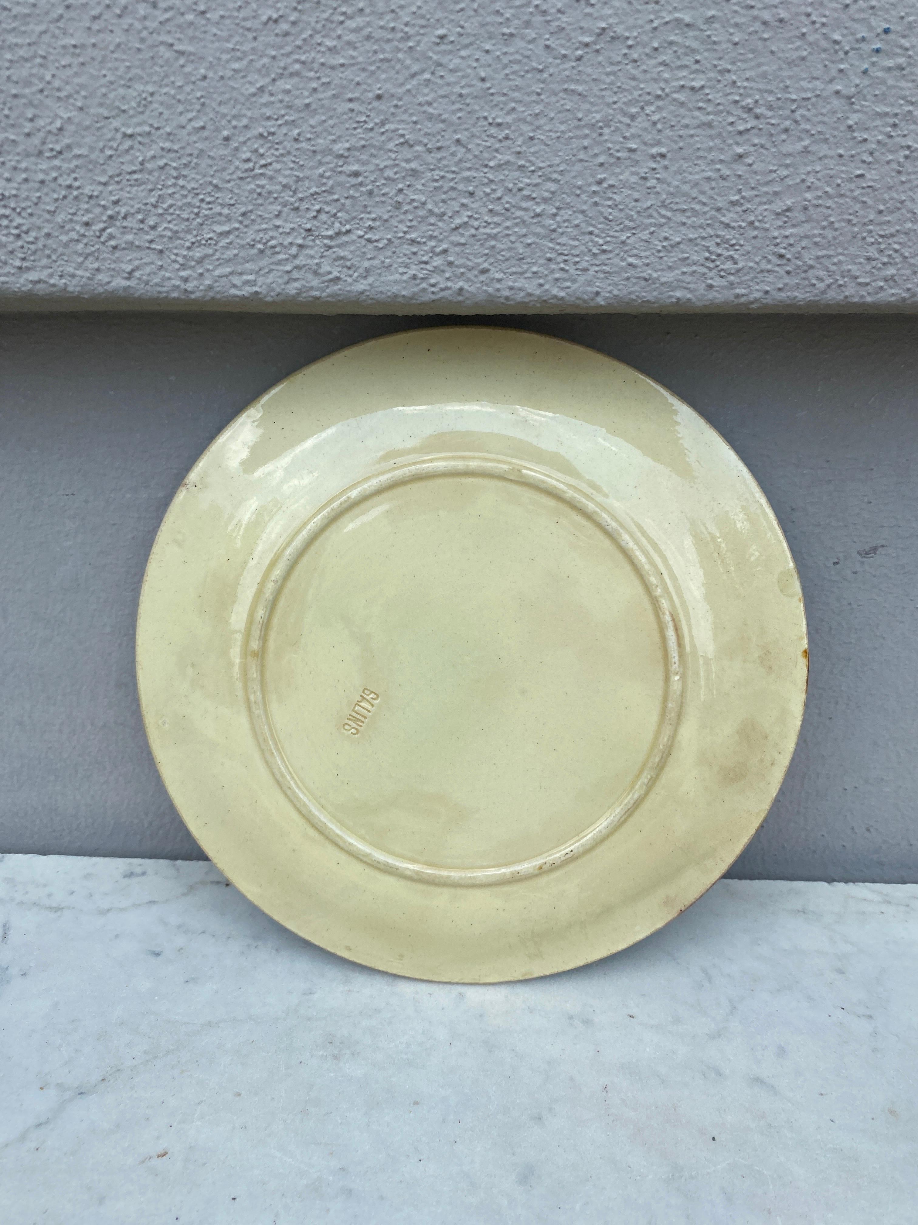 Art Nouveau French Majolica Parakeets Plate Salins, circa 1890