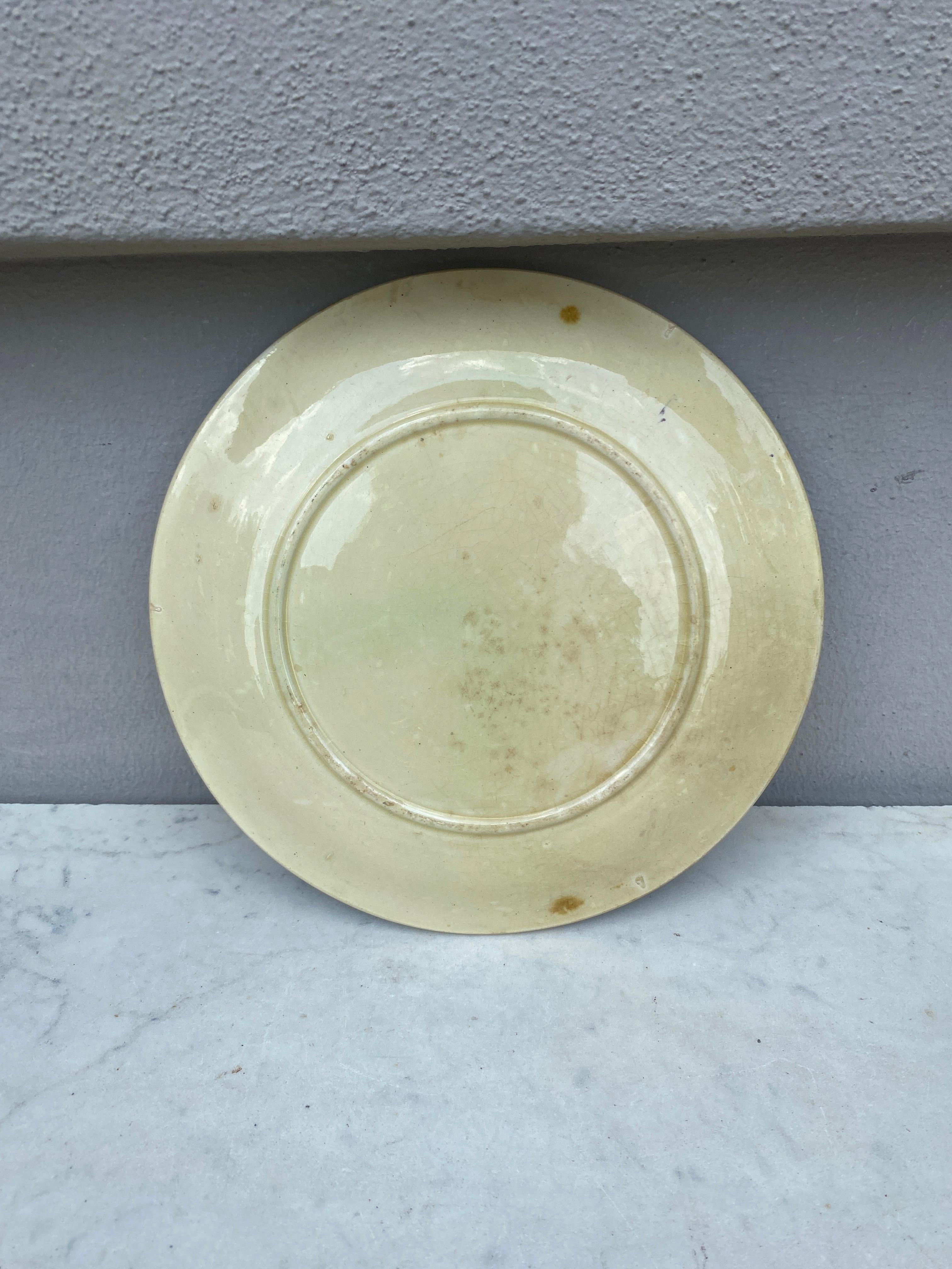 Art Nouveau French Majolica Parakeets Plate Salins, circa 1890 For Sale