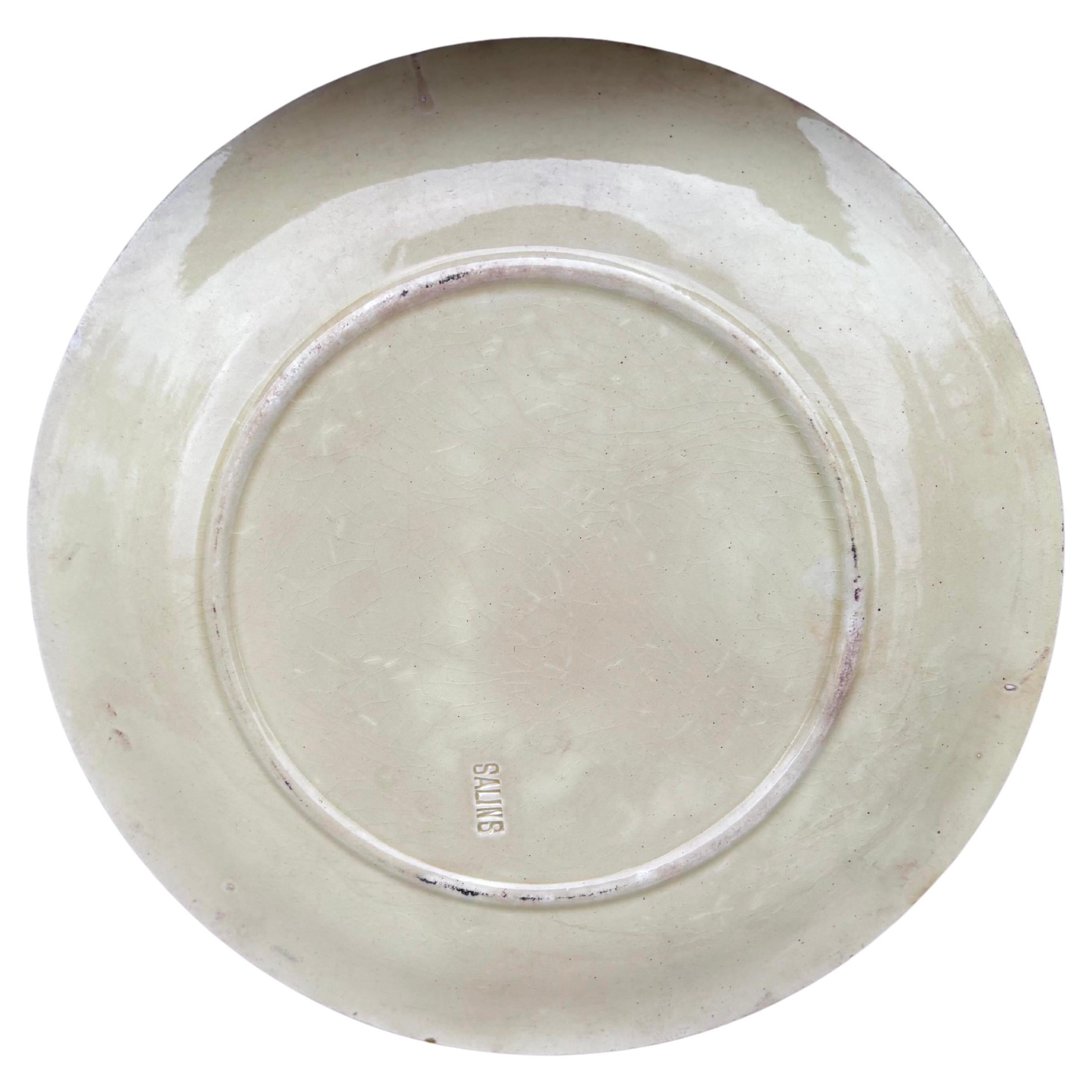 Art Nouveau French Majolica Parakeets Plate Salins, circa 1890 For Sale