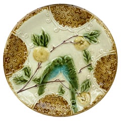 French Majolica Parakeets Plate Salins, circa 1890