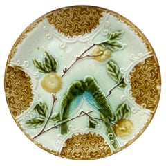French Majolica Parakeets Plate Salins, circa 1890