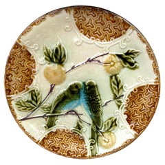 French Majolica Parakeets Plate Salins, circa 1890