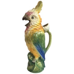 French Majolica Parrot Pitcher Keller and Guerin Saint Clement