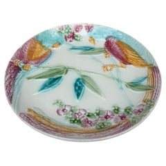 French Majolica Parrots & Bamboo Plate Salins, circa 1890