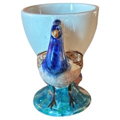 Französische Majolika Pfaueneierbecher Sarreguemines CIRCA 1920