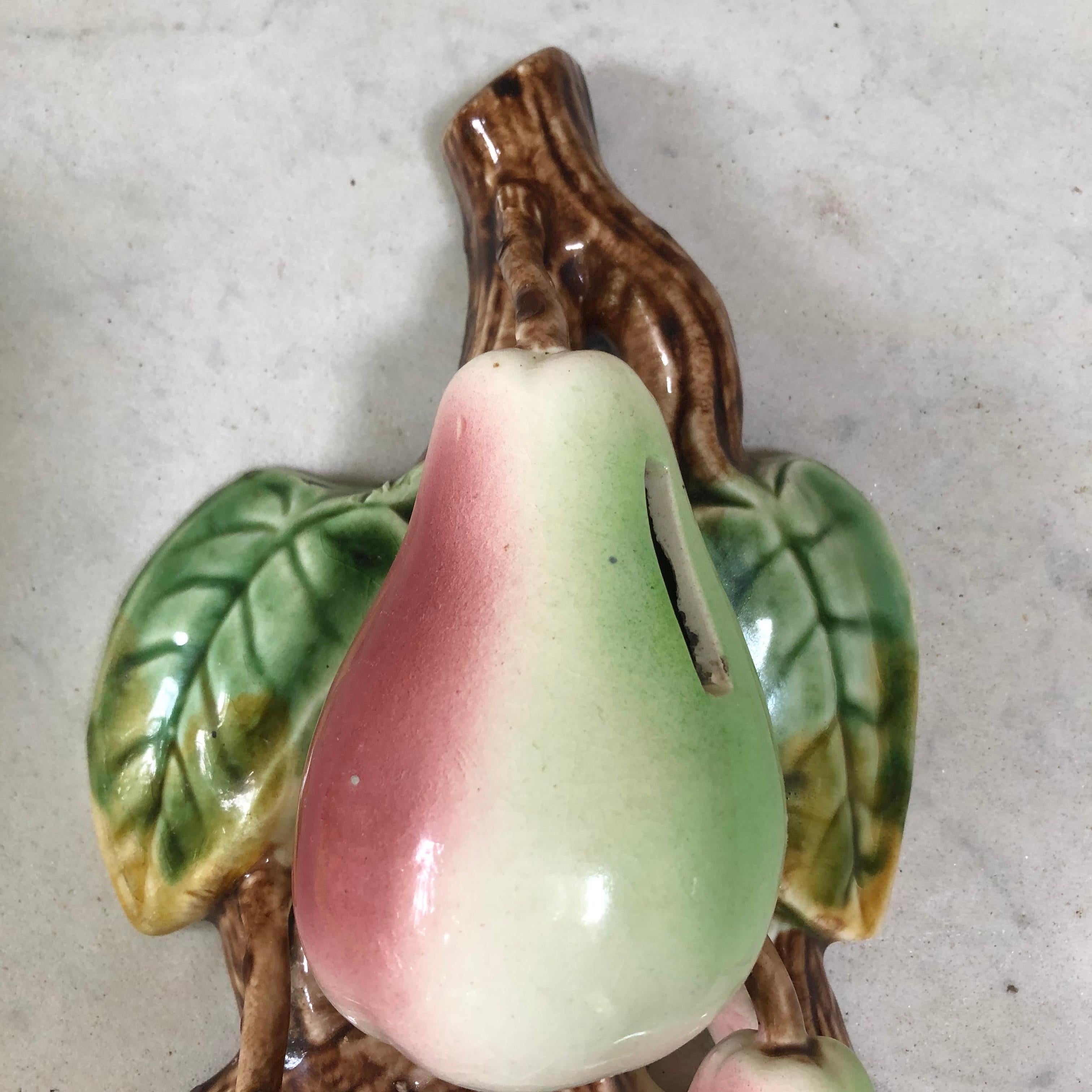 French Majolica Pear Money Bank Orchies, circa 1900 In Good Condition In Austin, TX